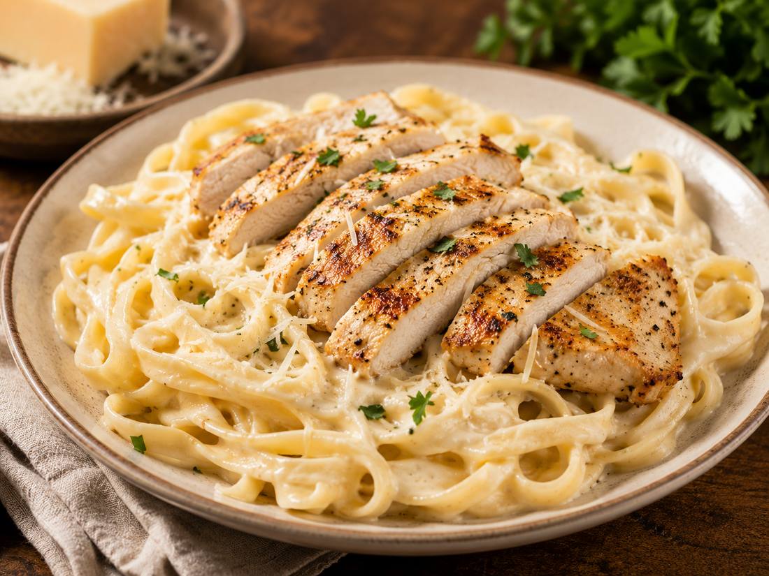 Pasta Alfredo con Pollo preparada con Olla Royal Prestige